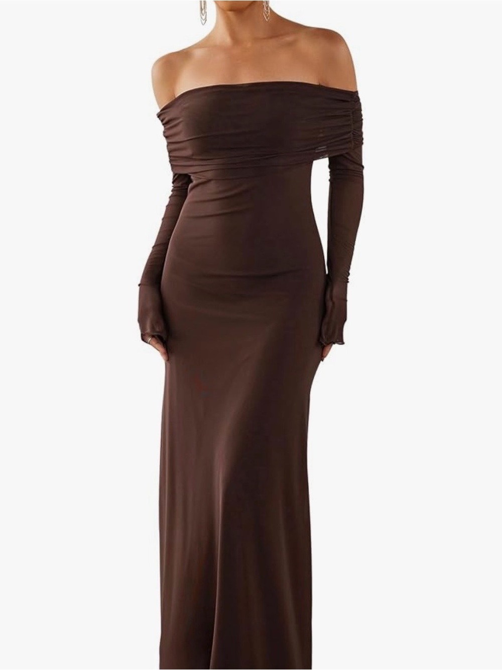 KUTUMAI Women Off Shoulder Long Sleeve Maxi Formal Wedding Guest Dress